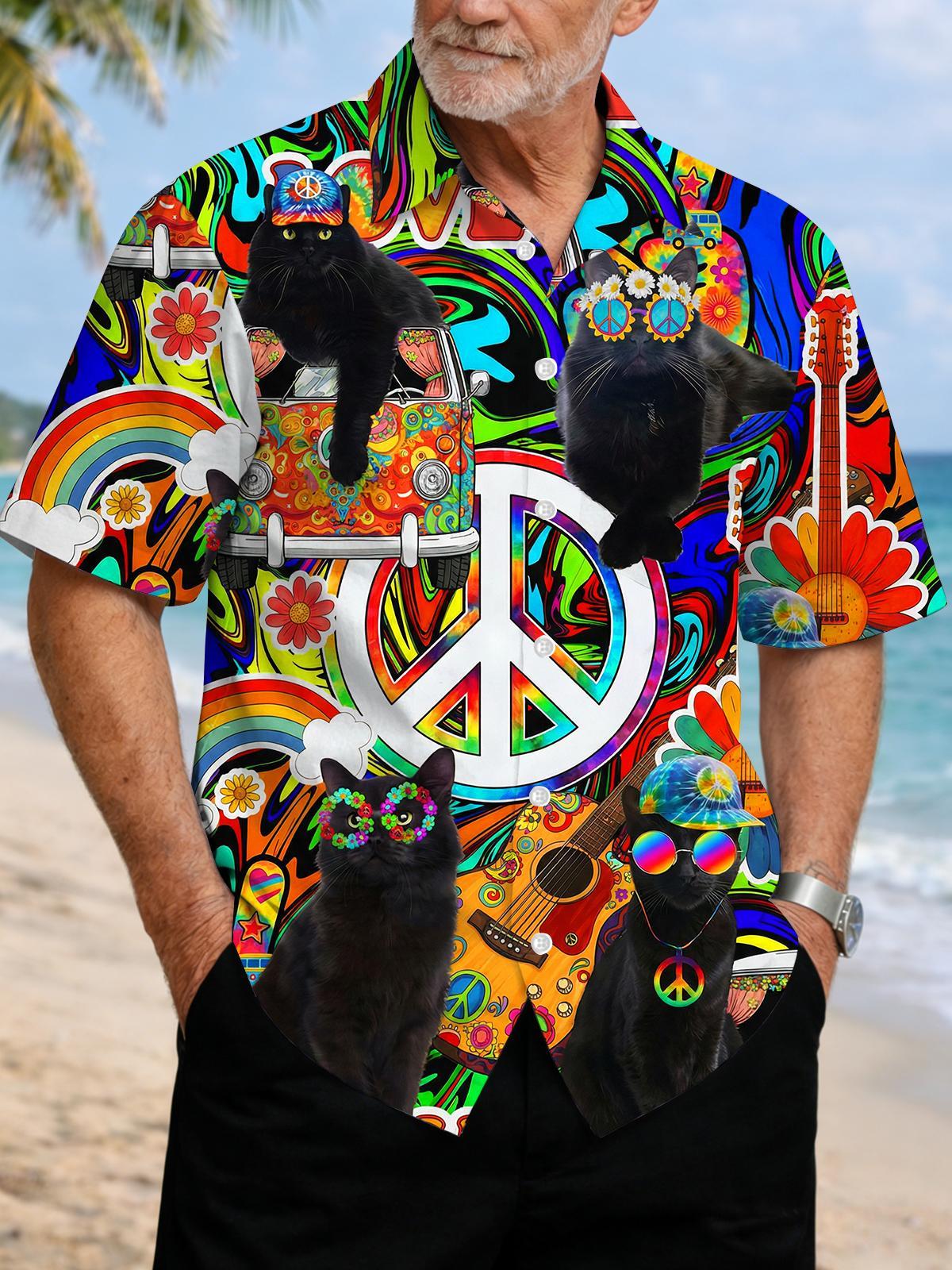 men's cat print shirt front view