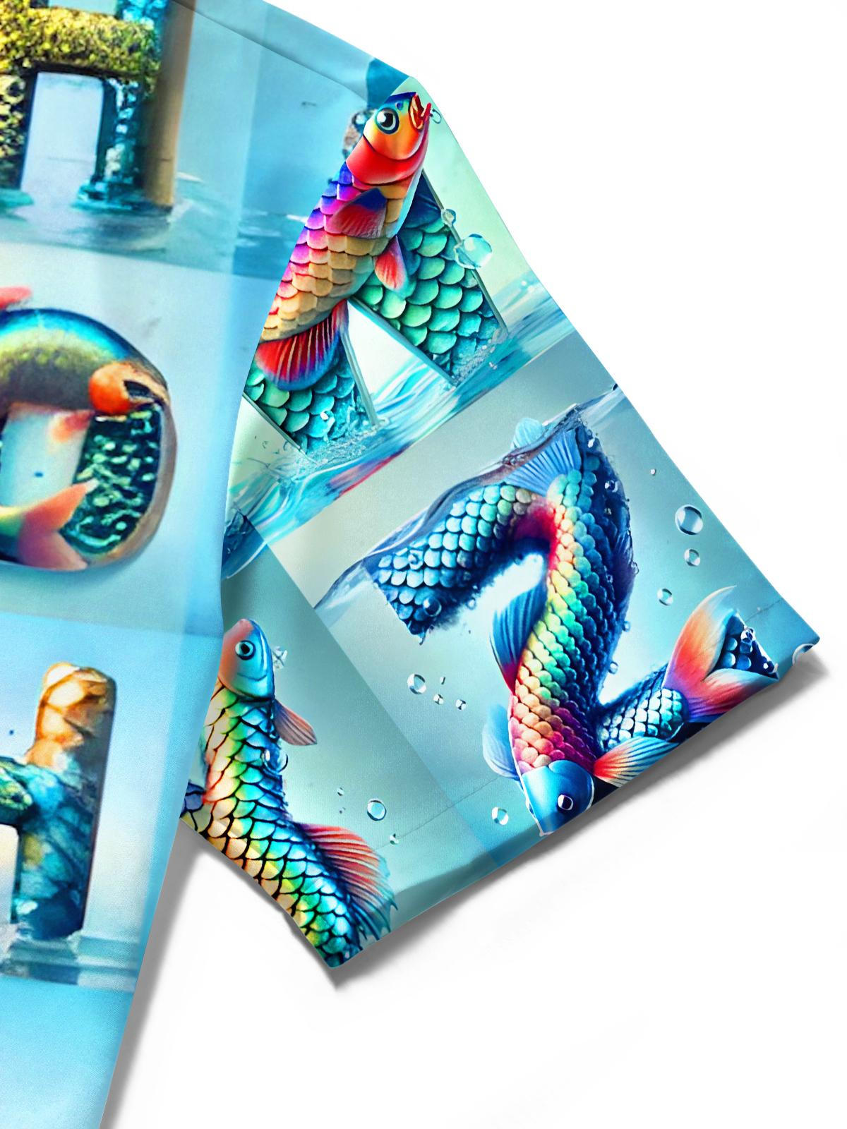 Funny Alphabet Fish Men's Pocket Short Sleeve Shirts