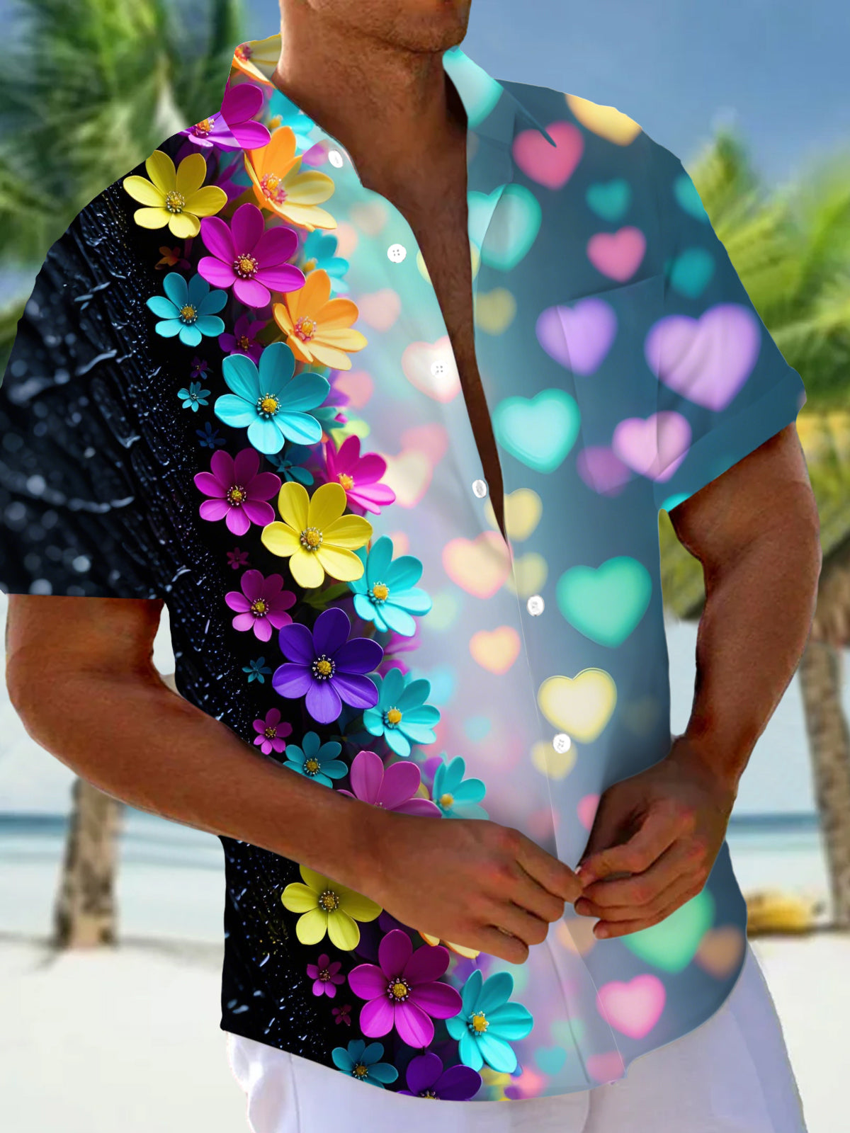 Floral Print Men's Pocket Short Sleeve Shirts