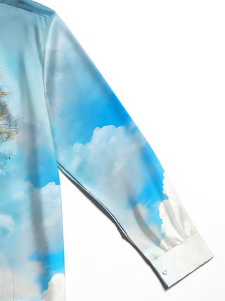 Men's Art Wisdom Life Tree Bird long sleeve shirt close-up detail view