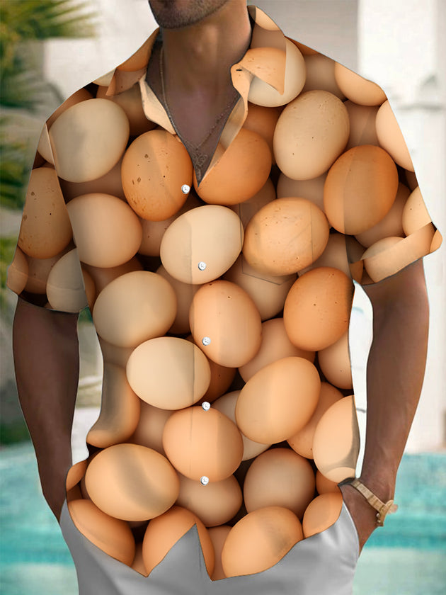 Men's egg print short sleeve shirt front view