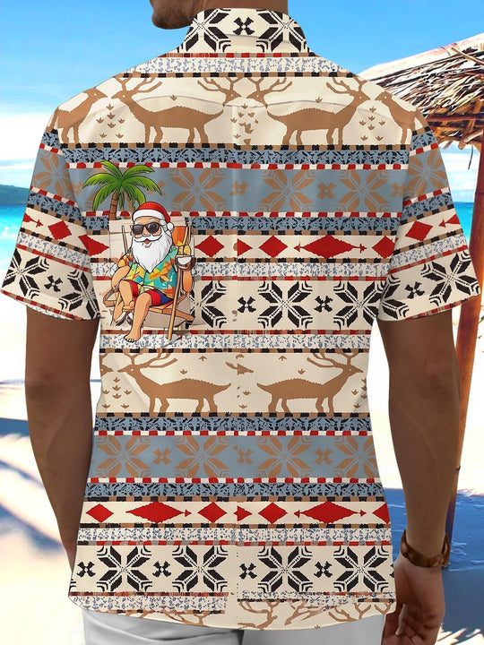 Hawaii Summer Vacation Santa Claus Fair Isle Style Men's Pocket Short Sleeve Shirts