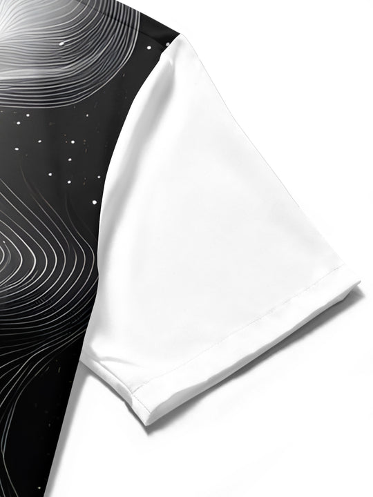 Men's gradient line print short sleeve shirt close-up detail