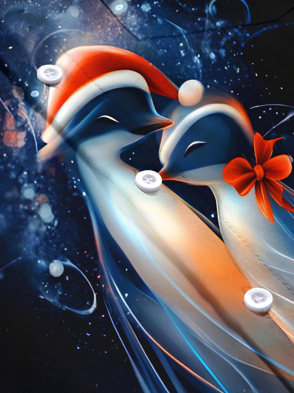 Fun Christmas Penguin Snowflakes Xmas Men's Pocket Short Sleeve Shirts