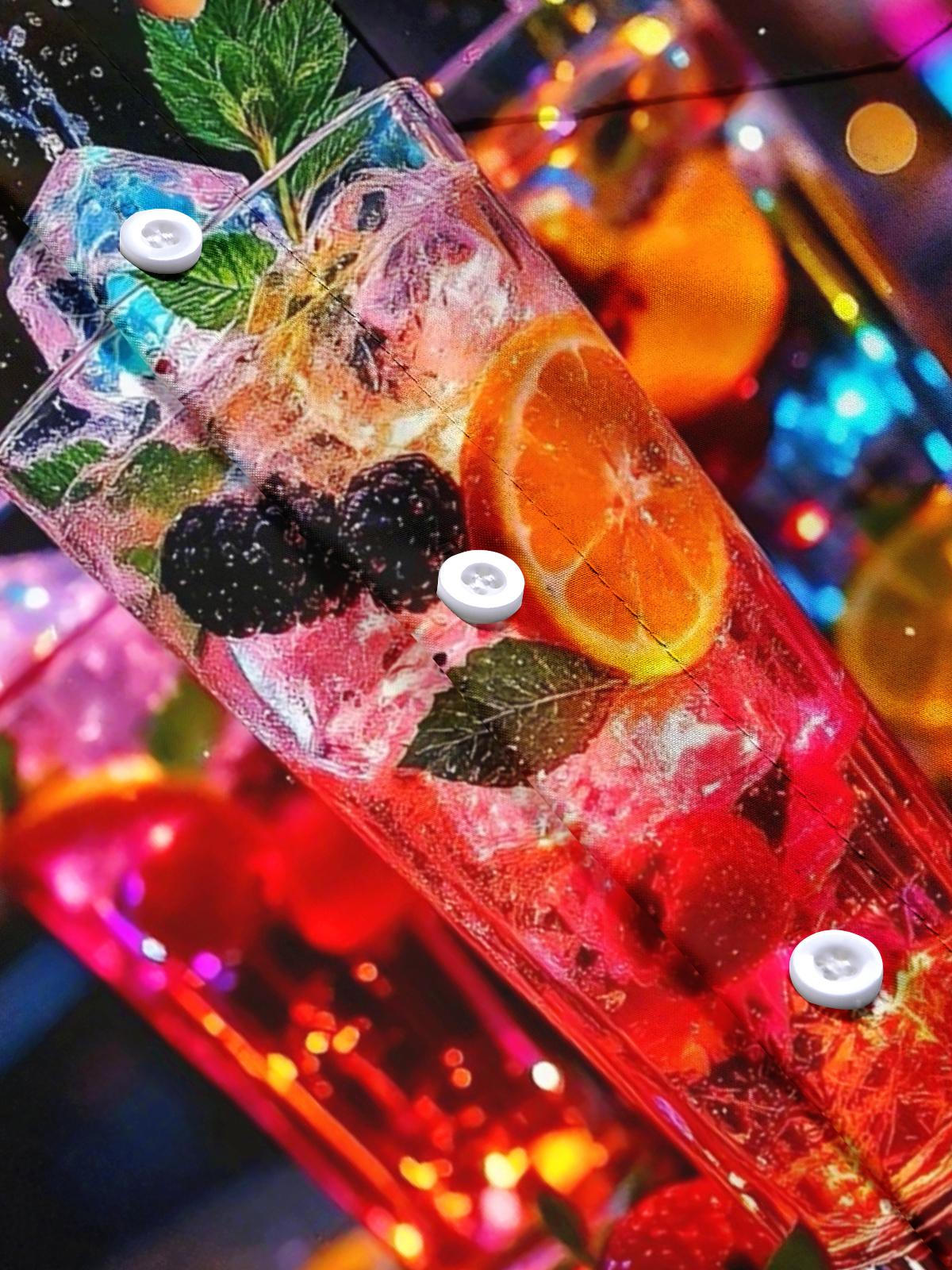 Fruit Cocktail Print Men's Pocket Short Sleeve Shirts