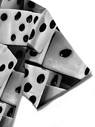 Men's dice print short sleeve shirt close-up fabric texture detail