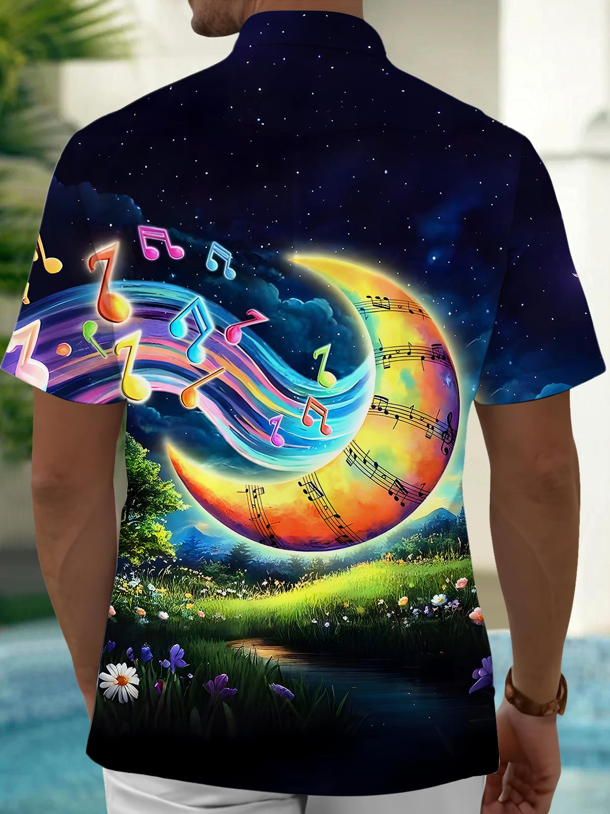 Moon Musical Note Men's Pocket Short Sleeve Shirts