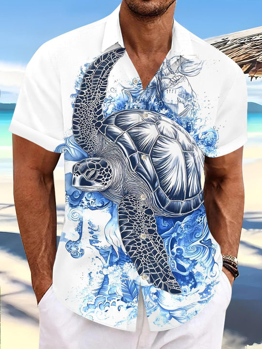 men's Hawaiian shirt front view tropical beach vacation
