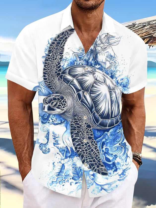 men's Hawaiian shirt front view tropical beach vacation