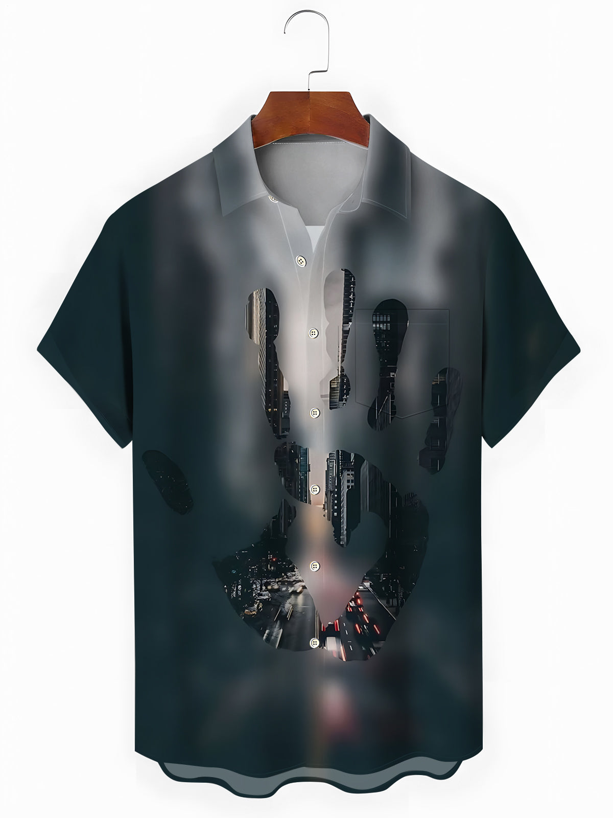 Urban Landscape Handprint Men's Pocket Short Sleeve Shirts