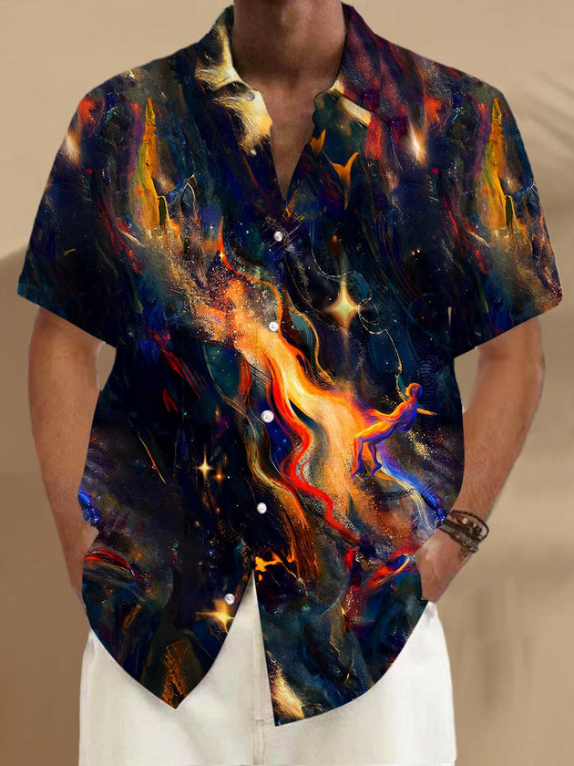 Men's vintage style abstract print short sleeve shirt front view