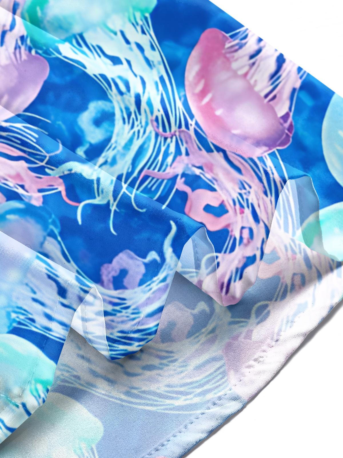 Jellyfish Print Men's Pocket Short Sleeve Shirts