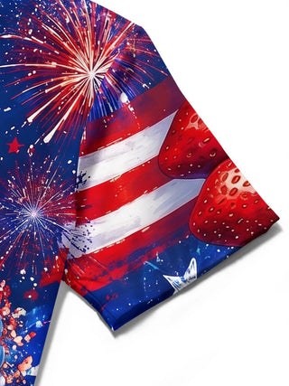 Independence Day Cocktail Fireworks Men's Pocket Short Sleeve Shirts