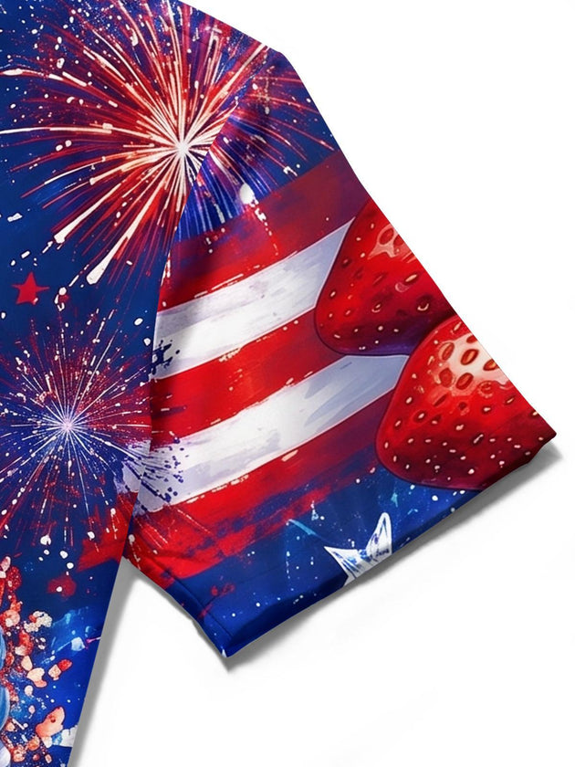 Independence Day Cocktail Fireworks Men's Pocket Short Sleeve Shirts