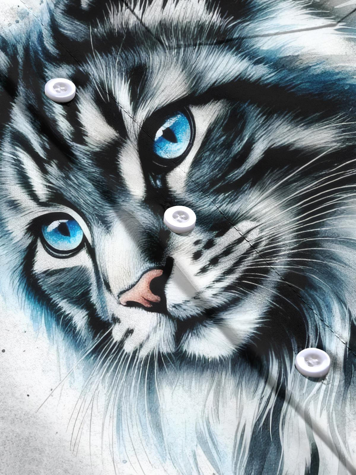 Cat Print Men's Pocket Short Sleeve Shirts