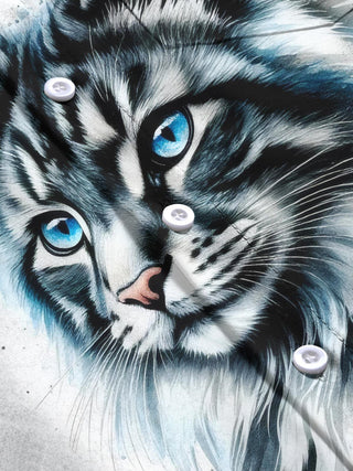 men's cat print short sleeve flat lay shirt