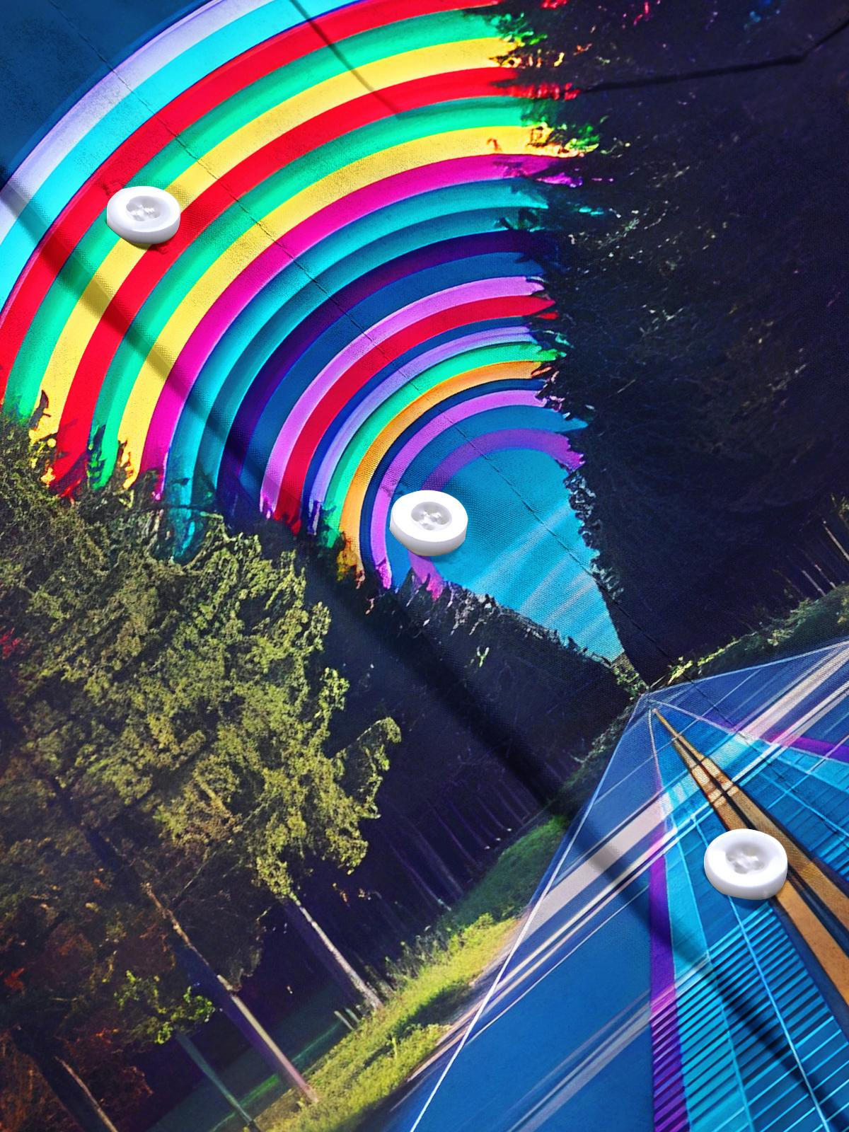 Rainbow WiFi Trees Highway Men's Pocket Long Sleeve Shirts