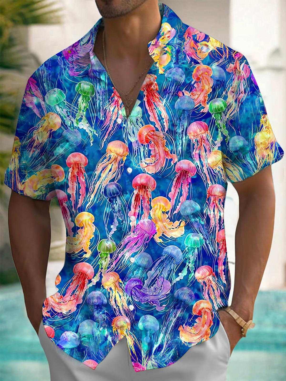 Marine Life Jellyfish Men's Pocket Short Sleeve Shirts