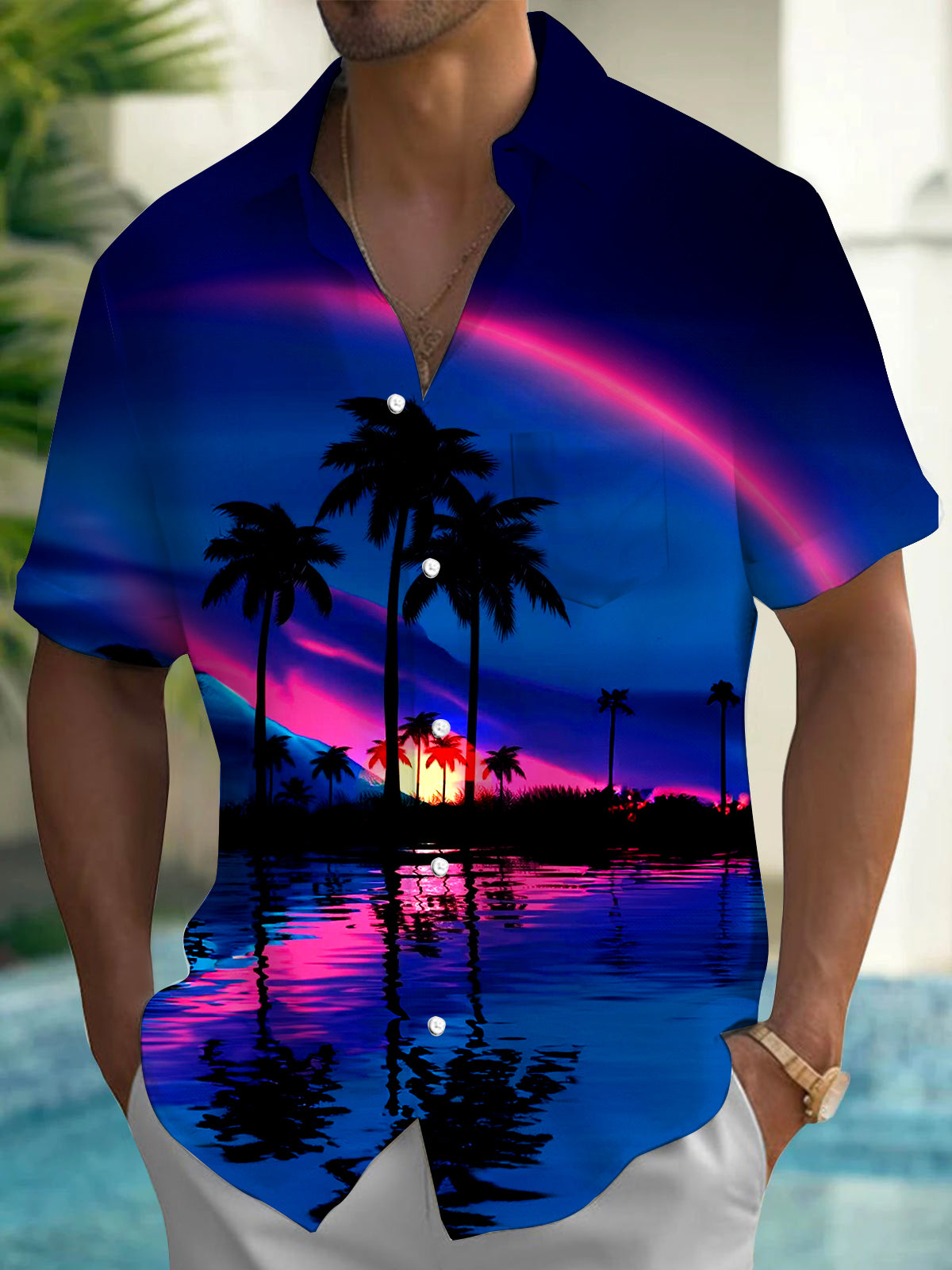 Coconut Tree Men's Pocket Short Sleeve Shirts