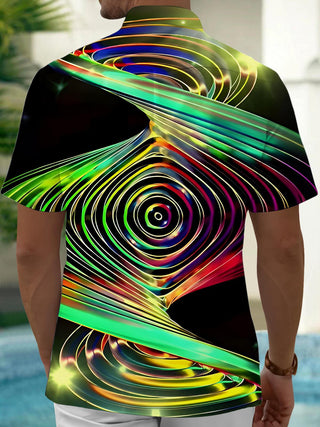 Men abstract print short sleeve shirt back view