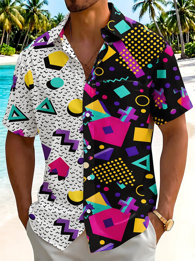 Retro Geometric Men's Pocket Short Sleeve Shirts