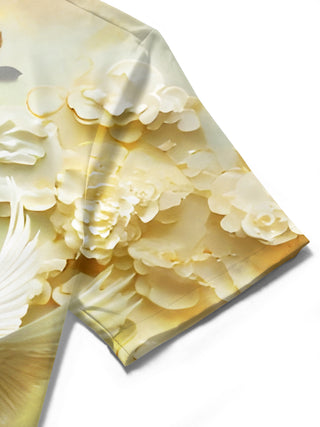 men's short sleeve floral shirt close-up detail view