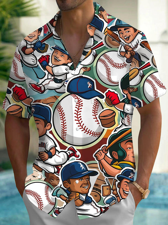 Men's Baseball Player Print Short Sleeve Shirt front view