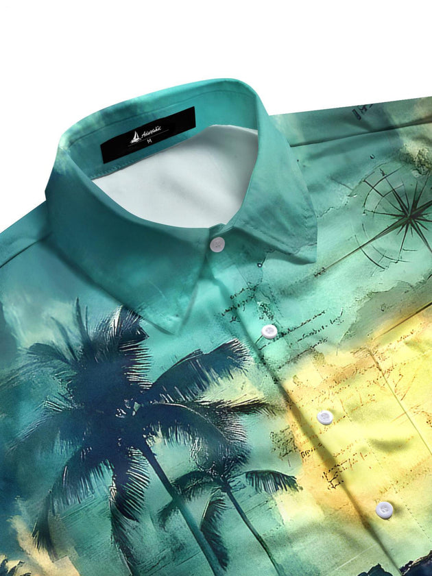 Men's tropical Hawaiian coconut tree pocket half sleeve shirt side view