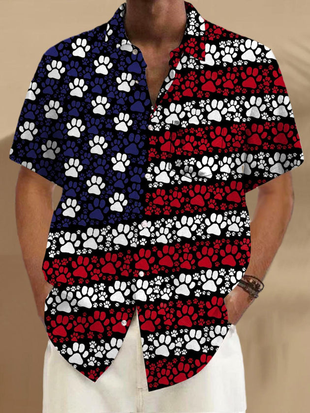 men's dog print shirt front view Independence Day