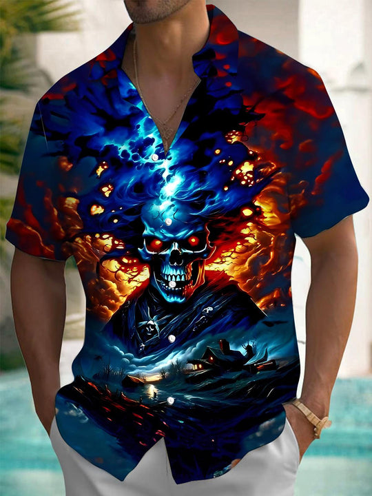 men's skull print shirt front view