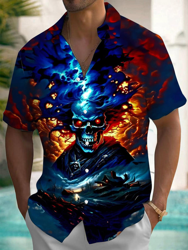 men's skull print shirt front view