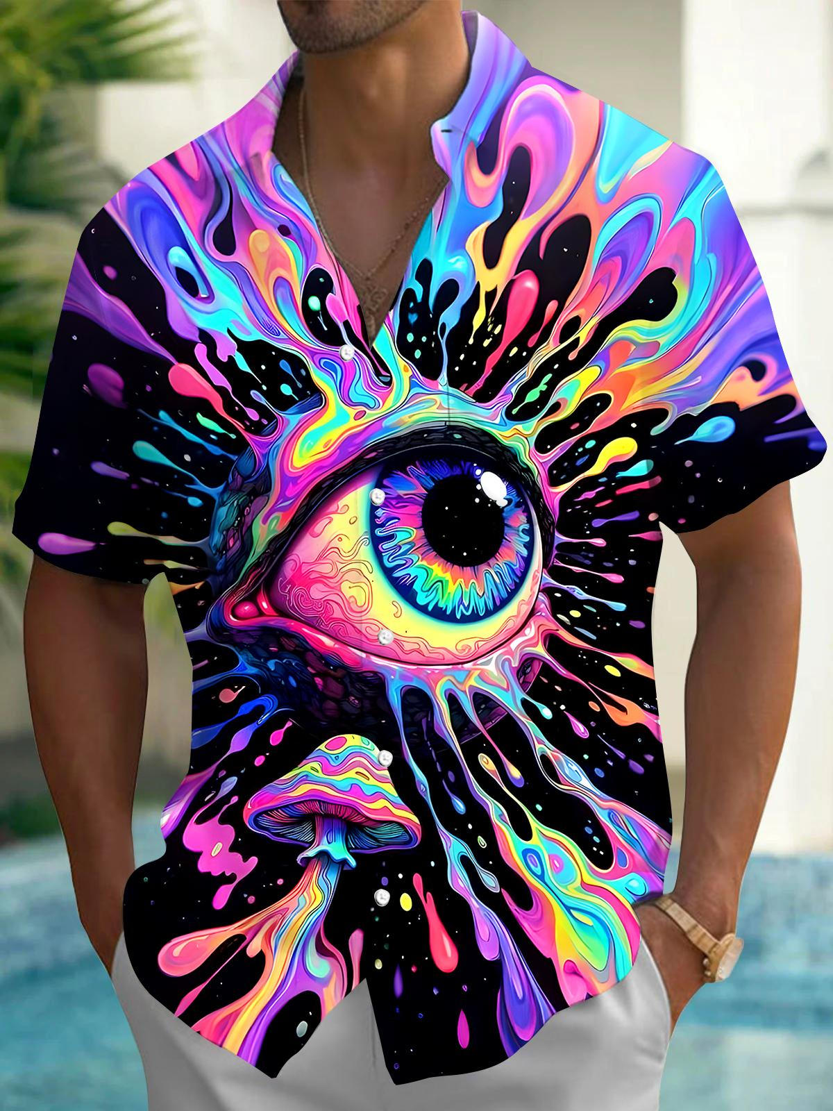 Eyes Mushroom Men's Pocket Short Sleeve Shirts