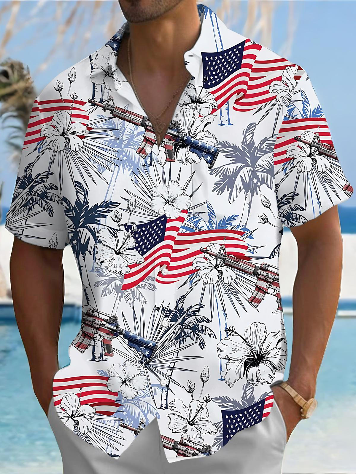 men's Hawaiian shirt front view tropical beach vacation