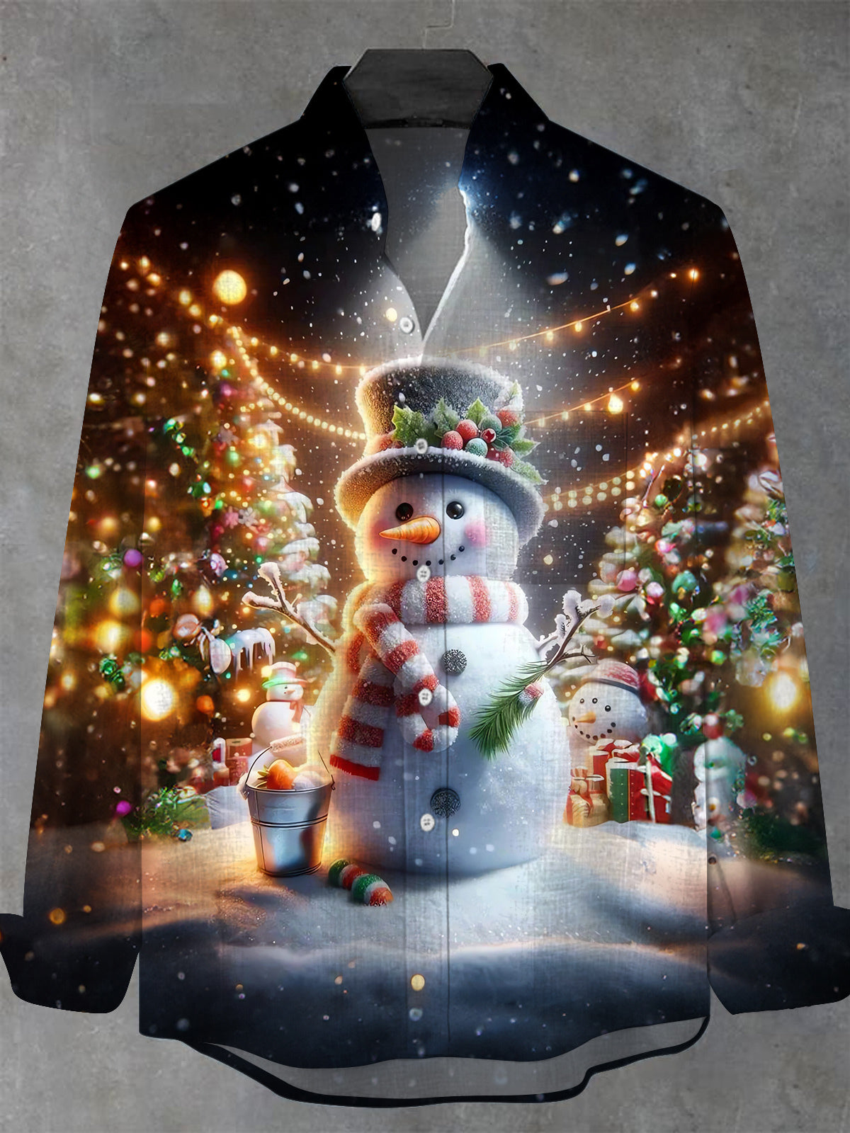 Snowman Men's Pocket Long Sleeve Stand Collar Shirts