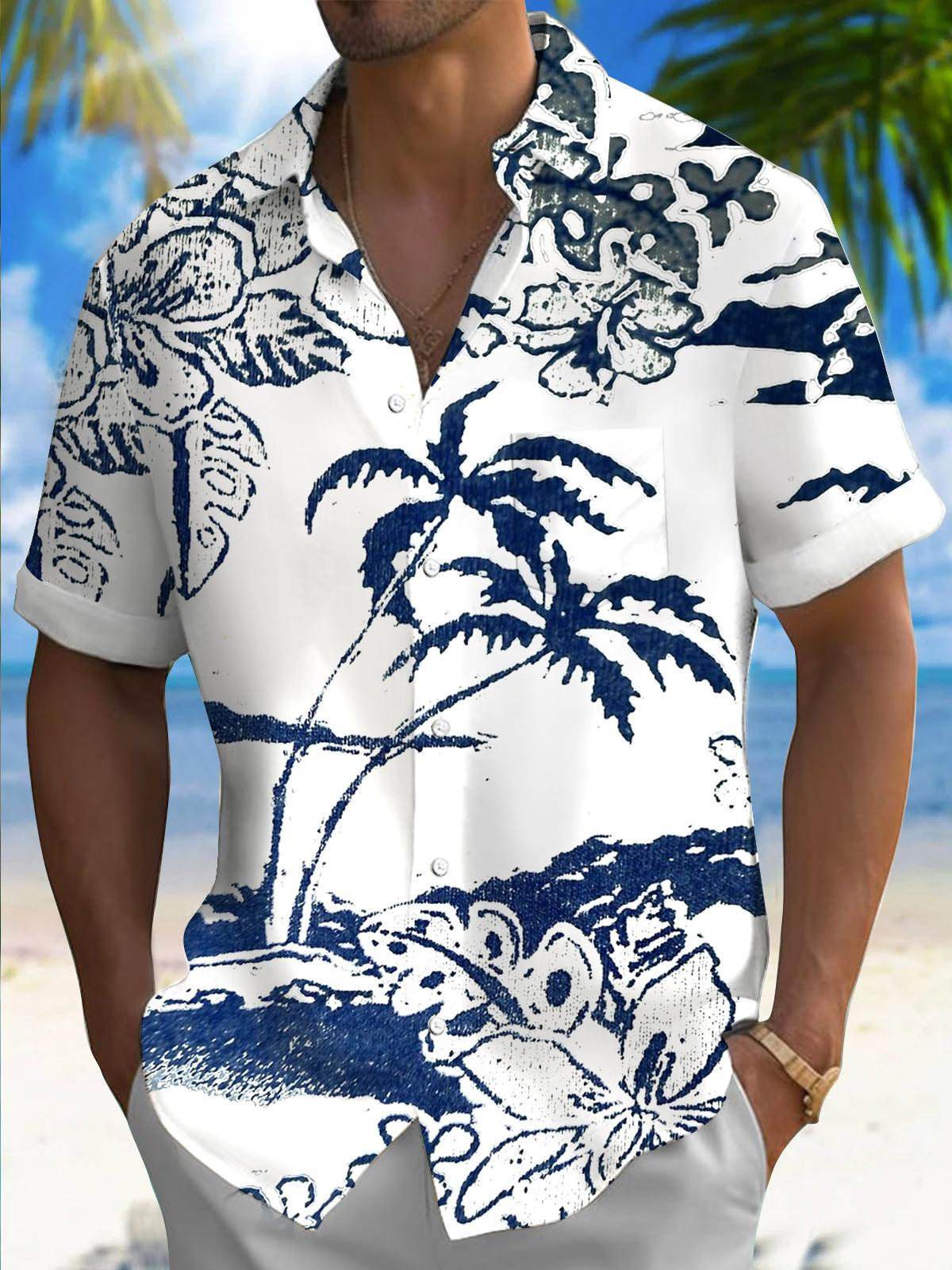 Hawaiian Palm Tree Men's Pocket Short Sleeve Shirts