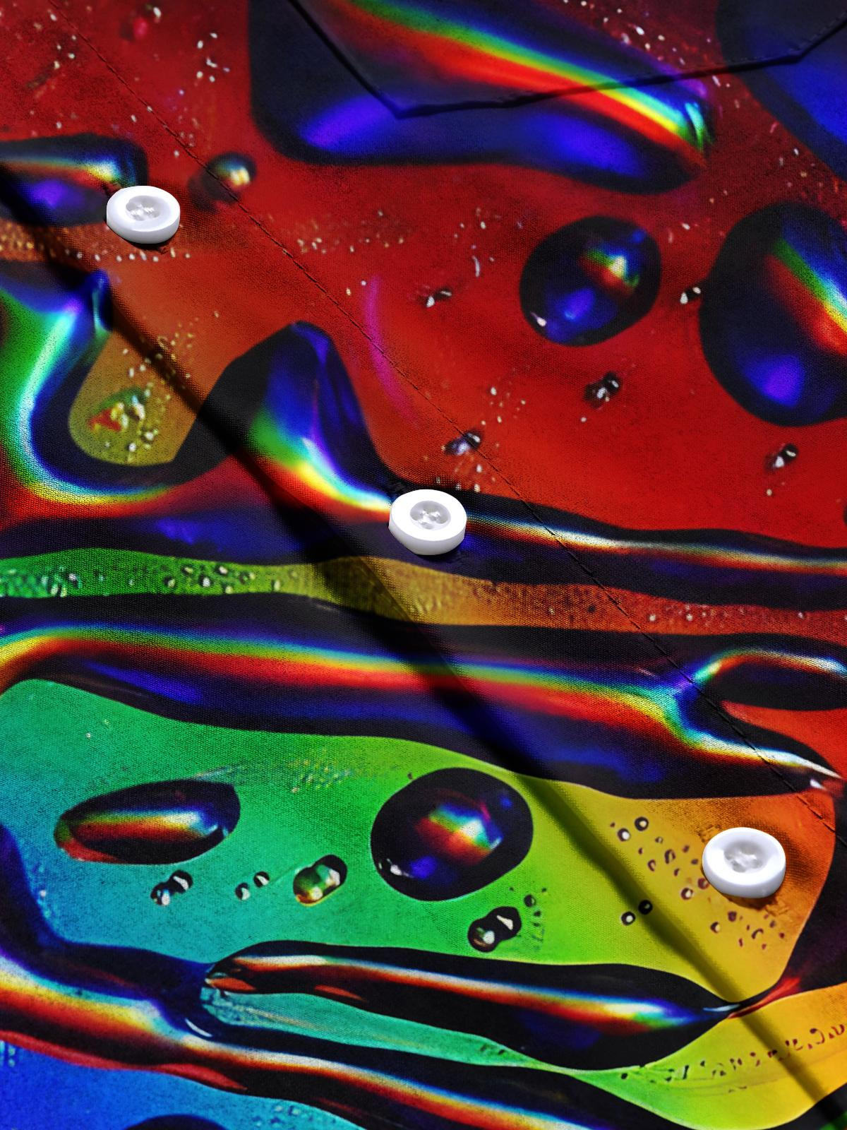 Rainbow Gradient Print Men's Pocket Short Sleeve Shirts