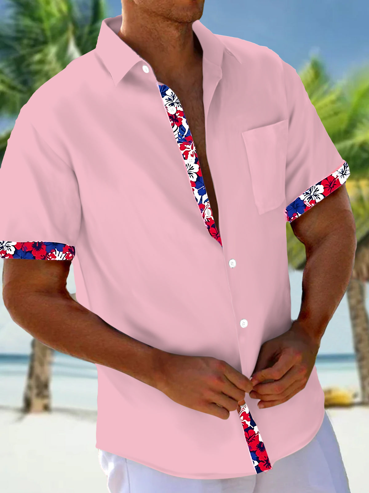 Floral Men's Pocket Short Sleeve Shirts
