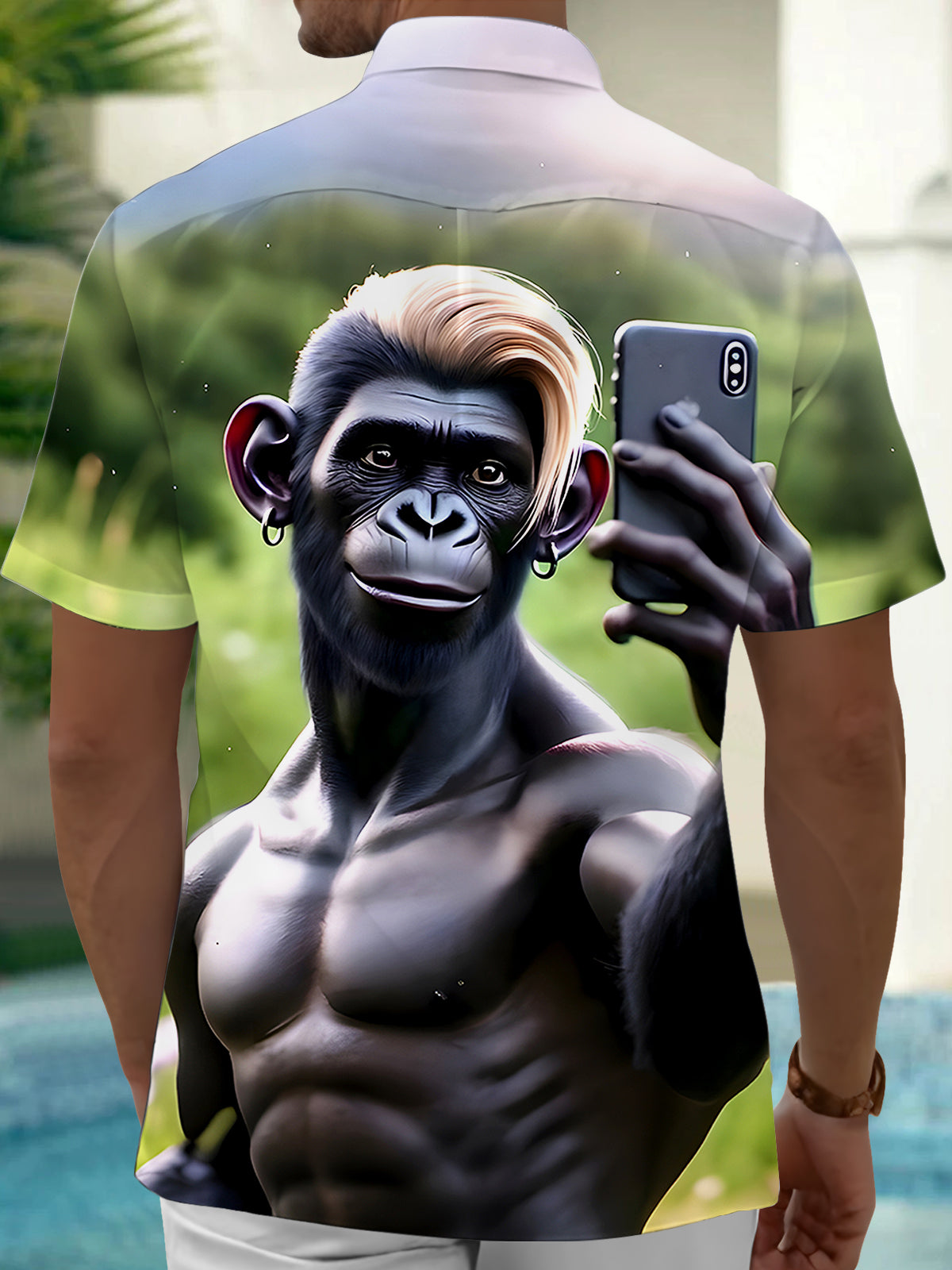 Funny Orangutan Selfie Men's Pocket Short Sleeve Shirts
