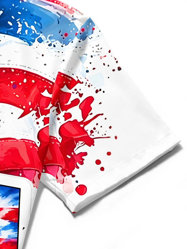 American Football USA Flag Tie Dye Independence Day Men's Pocket Short Sleeve Shirts