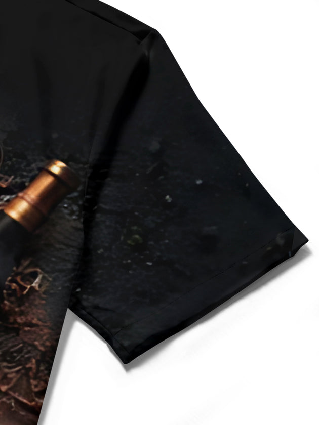 men's red printed shirt close-up short sleeve