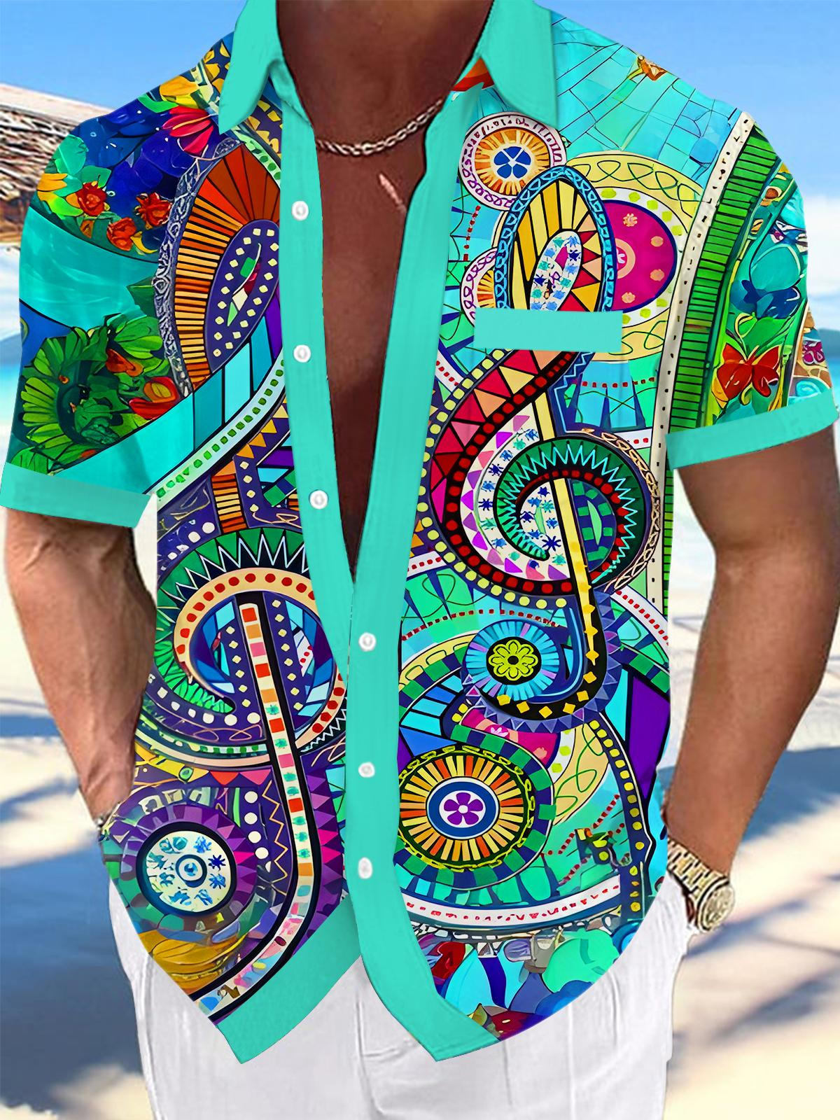 Art Colorful Musical Notes Geometry Men's Pocket Short Sleeve Shirts