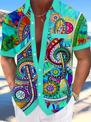 men's colorful music print shirt front view