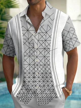 Men's geometric pattern short sleeve shirt front view
