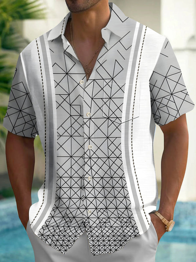 Men's geometric pattern short sleeve shirt front view