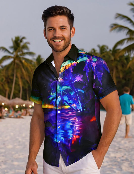 Adaychic Men Beach Shirts Tree Hawaiian Button Up Summer Casual Shirts Loose Fit Vacation Clothes for Beach Vacation Dating calm