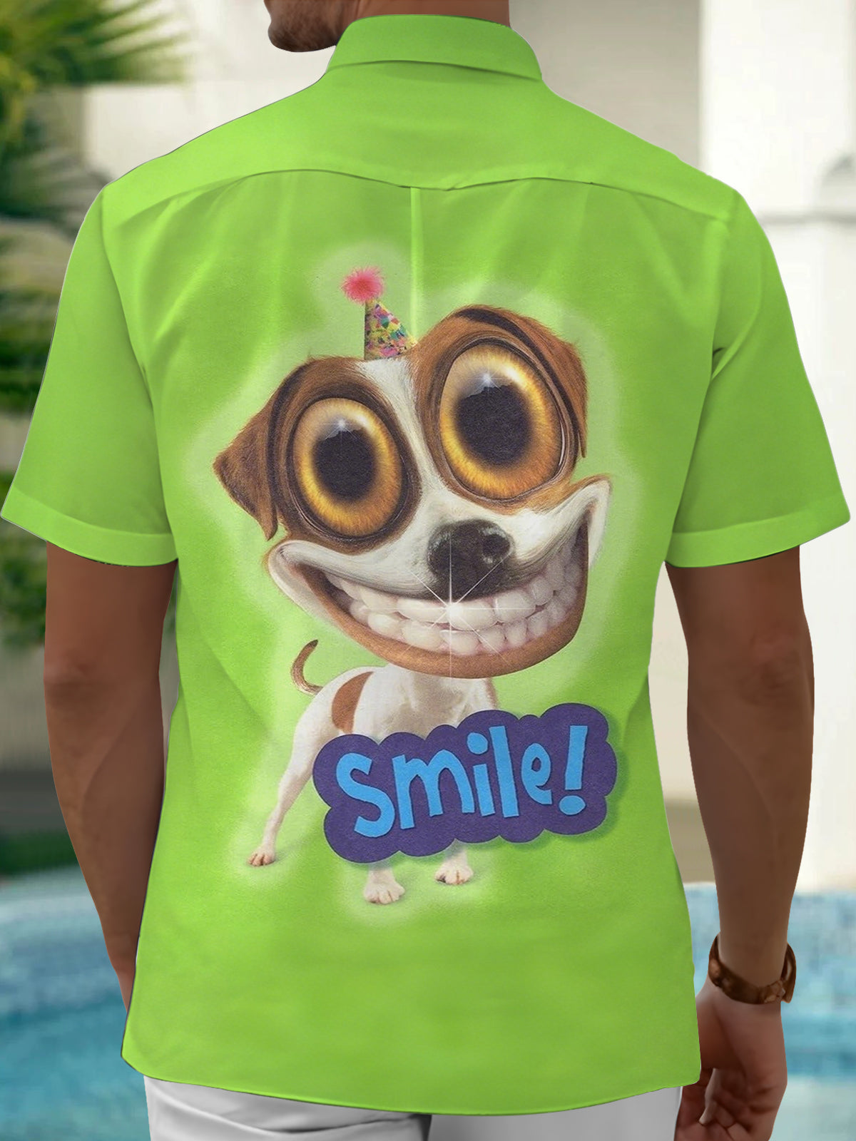 Funny Dog Print Men's Pocket Short Sleeve Shirts