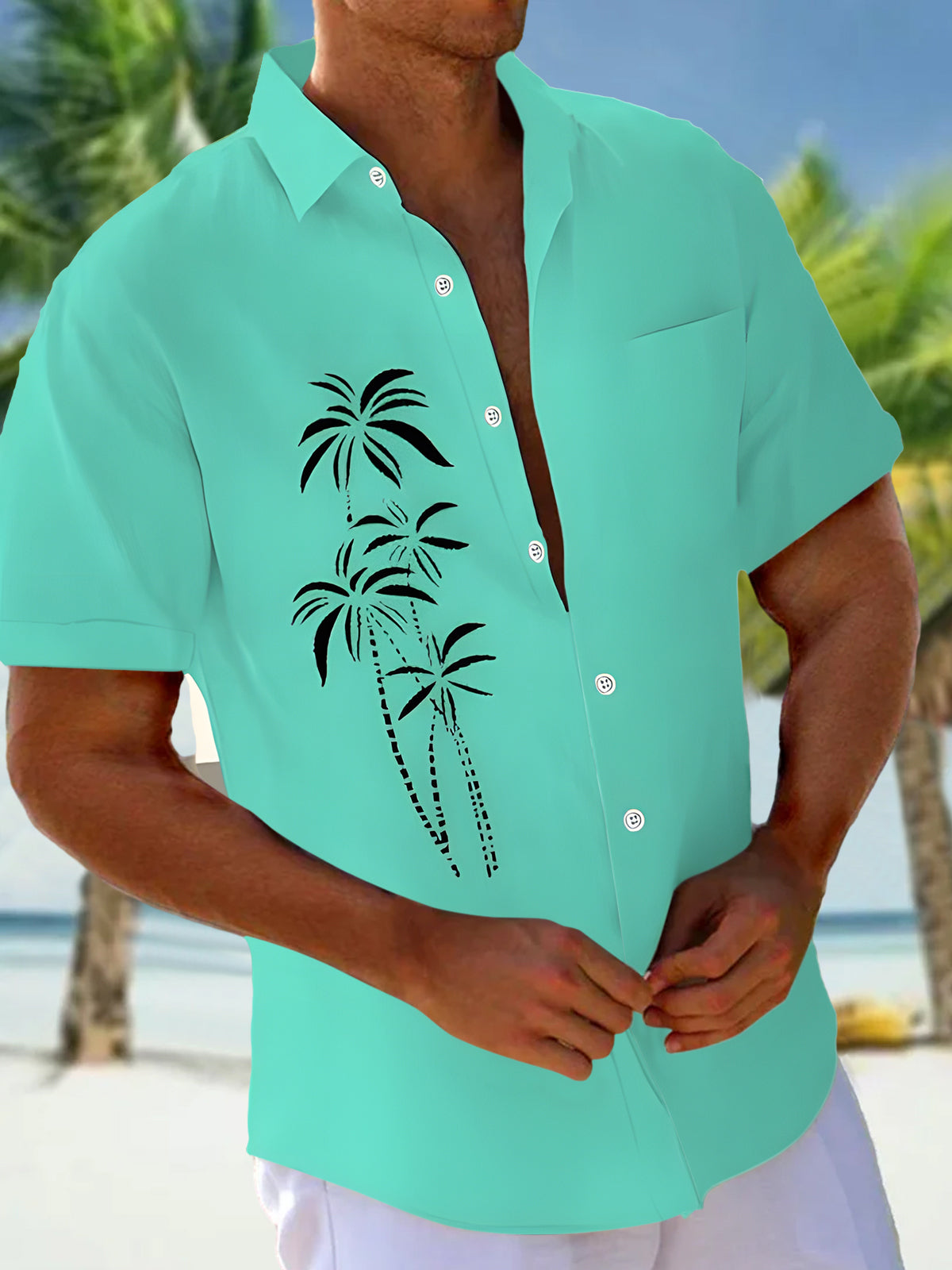 Hawaiian Coconut Tree Men's Pocket Short Sleeve Shirts