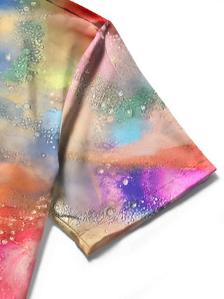 Men Abstract Print Short Sleeve Shirt Close-Up Detail