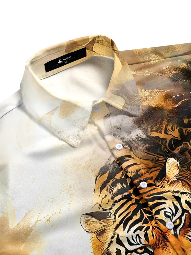 Men's animal tiger print short sleeve shirt side view