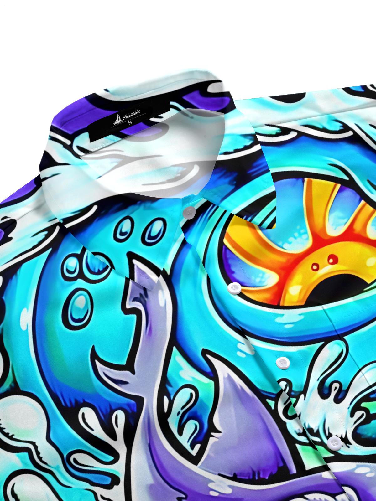 Ocean Art Print Men's Pocket Short Sleeve Shirts